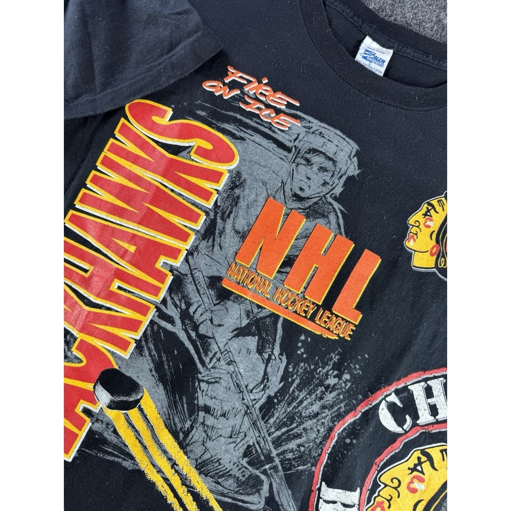 VTG 1991 Chicago Blackhawks Salem T Shirt NHL All Over Print USA L